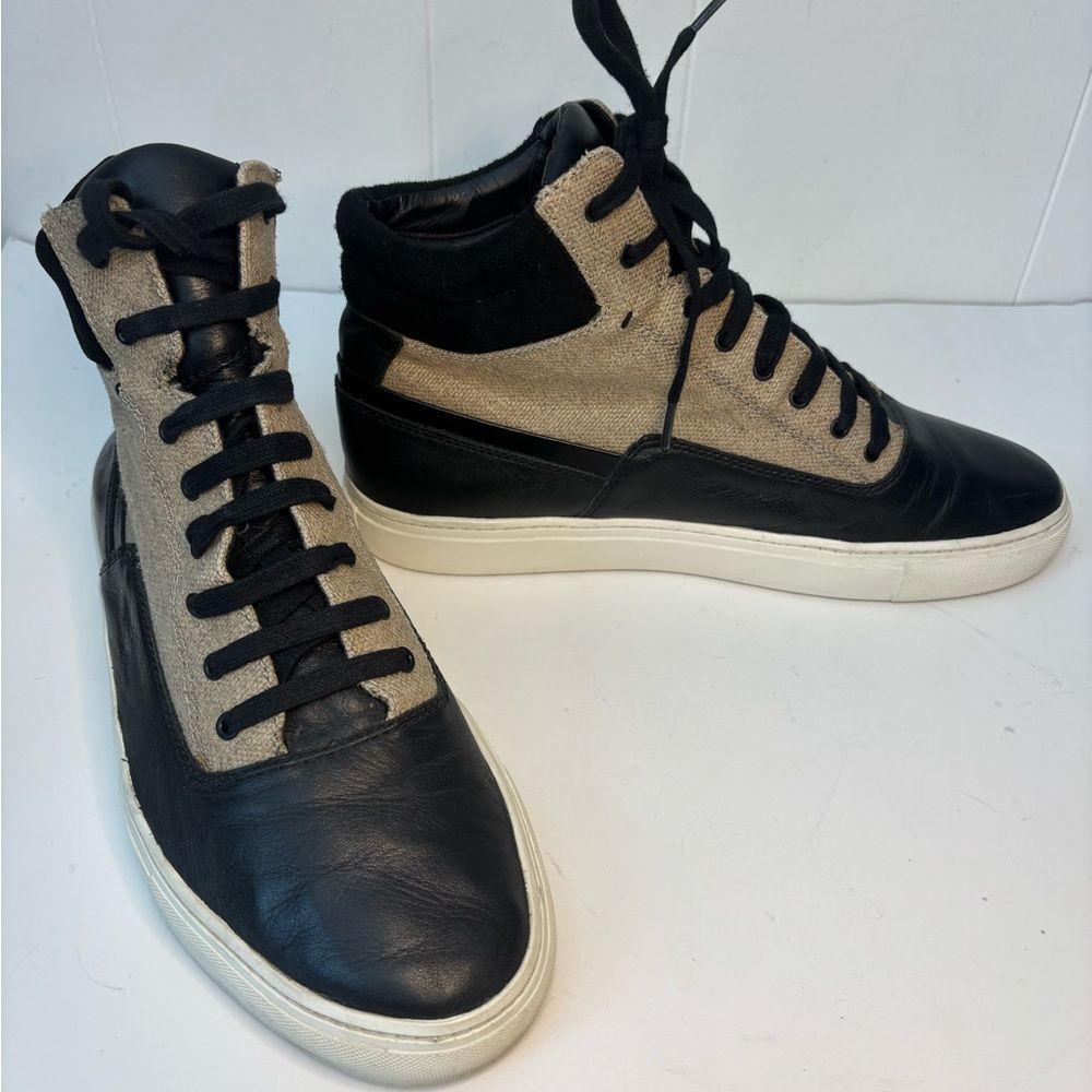 Vince Newman Leather Suede High Top Sneakers Black Tan Canvas Men's Size 11
